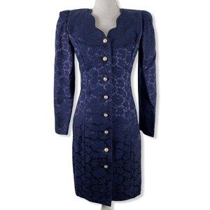Vintage Dress All That Jazz Floral Brocade Purple Blue Shoulder Pads Size 5/6